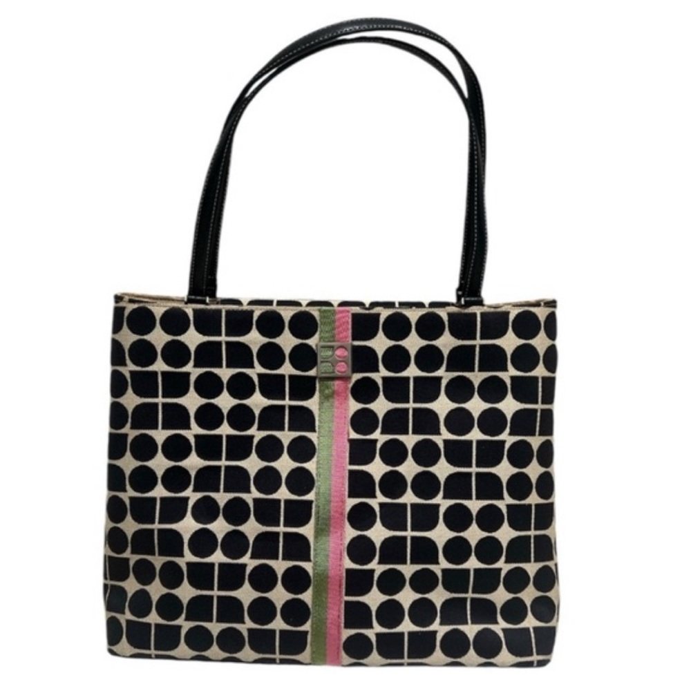 Vintage Kate Spade Dot Noel Weave Handbag Black Tan Geometric Leather Straps
